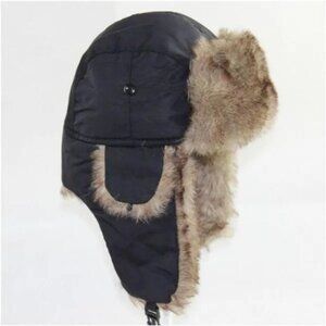 Black Winter Mens‎ Ushanka Aviator Trapper Hat Russian Trooper Flap Faux Fur Cap